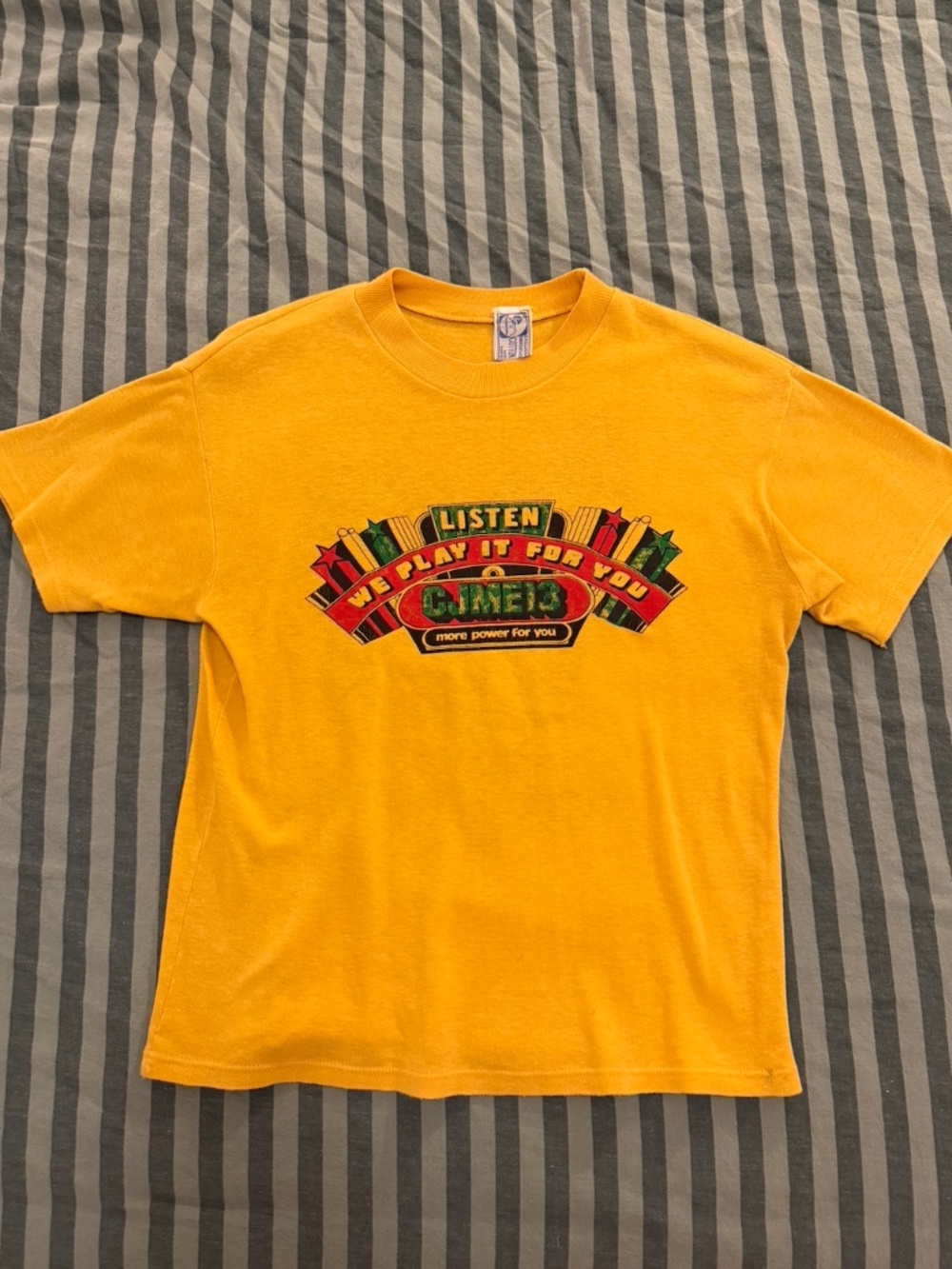Vintage 70s Beatles Away With Words Shirt CJME 13 Radio Yellow JEM Montreal